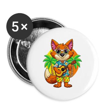 Lustige Fuchs Cartoon Sommer Strand Sonnenbrille Gitarre - Buttons groß 56 mm (5er Pack) - Weiß - Vorne
