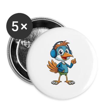 Strauß Lustige Zeichentrickfigur Kopfhörer Musik - Buttons groß 56 mm (5er Pack) - Weiß - Vorne