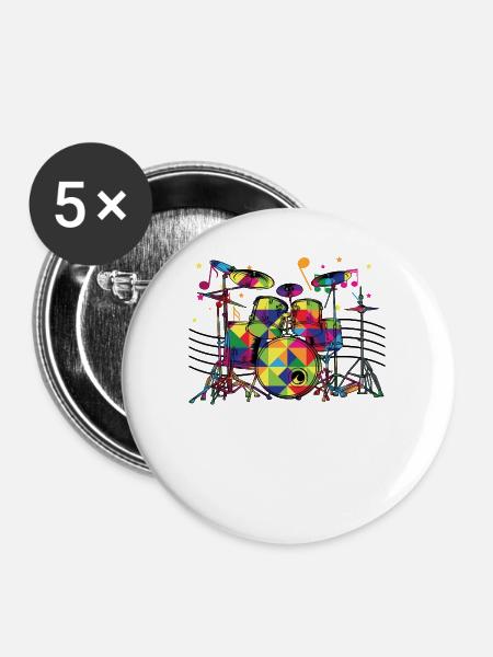 Geometrisch Neon-Drumset - Buttons groß 56 mm (5er Pack) - Weiß