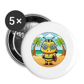 Biene Lustige Cartoon Sommer Strand Sonnenbrille - Buttons groß 56 mm (5er Pack) - Weiß - Vorne