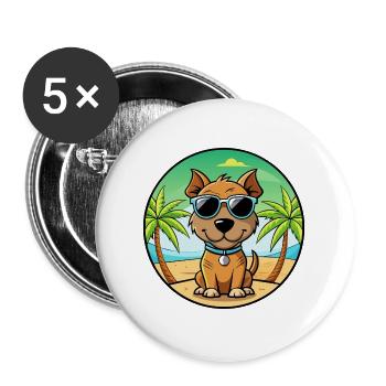 Teddy Roosevelt Terrier Hunderasse Cartoon Strand - Buttons groß 56 mm (5er Pack) - Weiß - Vorne