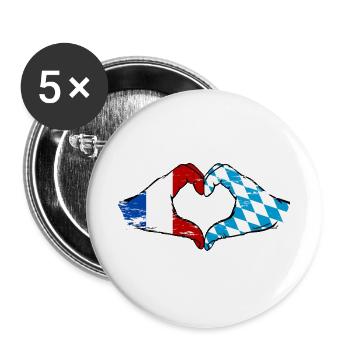 Frankreich Bayern Flagge Hände Herzform used - Buttons groß 56 mm (5er Pack) - Weiß - Vorne