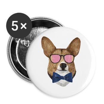 Corgi Hipster - Buttons groß 56 mm (5er Pack) - Weiß - Vorne