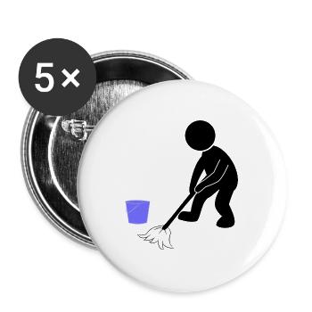 Putzen Putzmann Wischen - Buttons groß 56 mm (5er Pack) - Weiß - Vorne