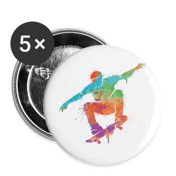 Skateboarder Skateboard Mädchen Skater Kinder - Buttons groß 56 mm (5er Pack) - Weiß - Vorne