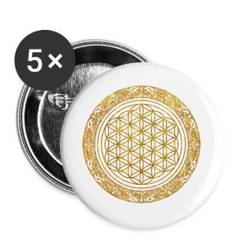 Lebensblume Gold Mandala - Buttons groß 56 mm (5er Pack) - Weiß - Vorne