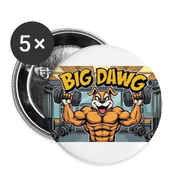 A funny cartoon style dog lifting dumbbells at - Buttons groß 56 mm (5er Pack) - Weiß - Vorne
