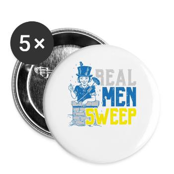 Echte Männer kehren Schornsteinfeger Schornsteinfl - Buttons groß 56 mm (5er Pack) - Weiß - Vorne