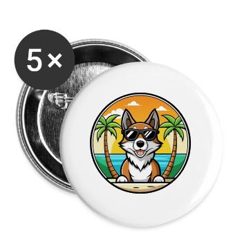 Amerikanischer Foxhound Hunderasse Cartoon Sonnenbrille Strand - Buttons groß 56 mm (5er Pack) - Weiß - Vorne