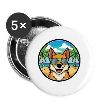 Skandinavische Hunderasse Cartoon Sonnenbrille Strand - Buttons groß 56 mm (5er Pack) - Weiß - Vorne