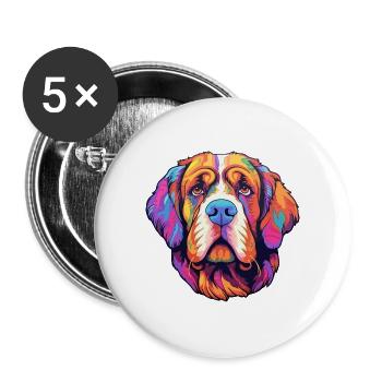 Bernhardiner Hunderasse Cartoon Kawaii Illustration - Buttons groß 56 mm (5er Pack) - Weiß - Vorne