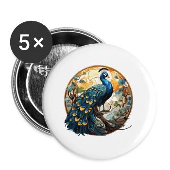 Pfauenbunte Aquarell-Tierillustration - Buttons groß 56 mm (5er Pack) - Weiß - Vorne