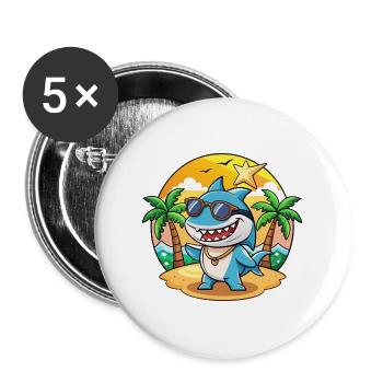 Shark Funny Cartoon Summer Beach Sunglasses - Buttons large 2.2''/56 mm (5-pack) - white - Front