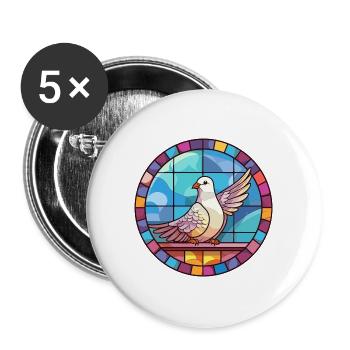 Taube Buntglas bunte Karikatur Kawaii Tier - Buttons groß 56 mm (5er Pack) - Weiß - Vorne