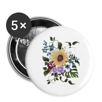 Blütenaragement - Buttons groß 56 mm (5er Pack) - Weiß - Vorne