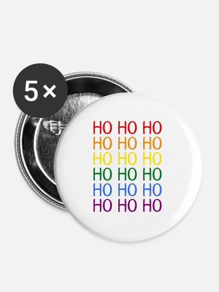 Hohoho Regenbogen LGBT - Buttons groß 56 mm (5er Pack) - Weiß