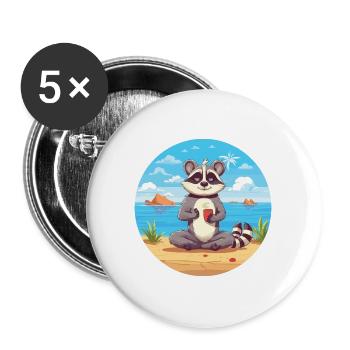 Waschbär Karikatur Yoga Strand Sommer Illustration - Buttons groß 56 mm (5er Pack) - Weiß - Vorne