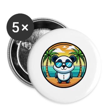 Panda Lustige Cartoon Sommer Strand Sonnenbrille Cool - Buttons groß 56 mm (5er Pack) - Weiß - Vorne