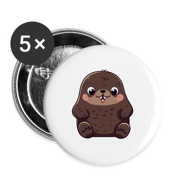 Maulwurf niedlich glücklich kawaii cartoon clipart tier - Buttons groß 56 mm (5er Pack) - Weiß - Vorne