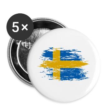 Drapeau de la Suède utilisé - Lot de 5 grands badges (56 mm) - blanc - Devant