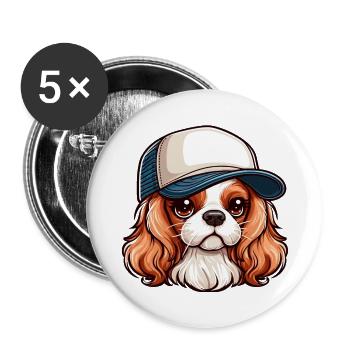 Chien Cavalier King Charles chien - casquette - Lot de 5 grands badges (56 mm) - blanc - Devant