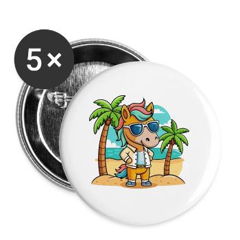 Cheval Drôle Dessin Animé Plage Été Lunettes de soleil - Lot de 5 grands badges (56 mm) - blanc - Devant