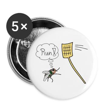 Fliege lustig Renn Run Vektor Fliegenklatsche - Buttons groß 56 mm (5er Pack) - Weiß - Vorne