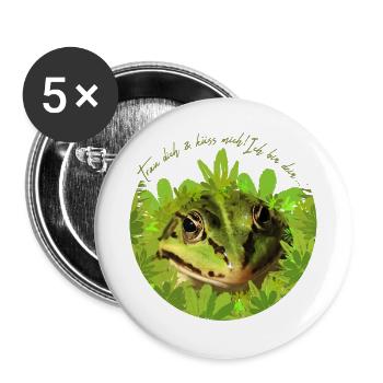 Frosch Prinz König küss mich - Buttons groß 56 mm (5er Pack) - Weiß - Vorne