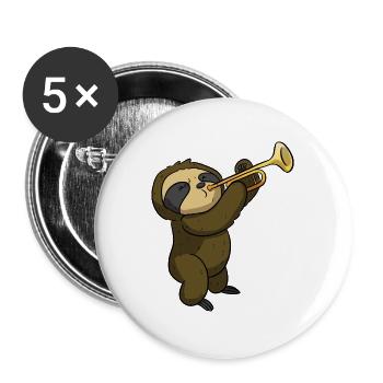 Trompeter Trompetenspieler Faultier Trompete Kinde - Buttons groß 56 mm (5er Pack) - Weiß - Vorne