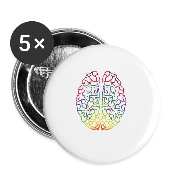 Buntes Gehirn Hirn - Buttons groß 56 mm (5er Pack) - Weiß - Vorne