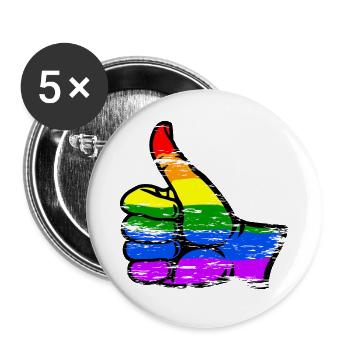 Regenbogenfarbe Flagge Hand alles klar Symbol used - Buttons groß 56 mm (5er Pack) - Weiß - Vorne