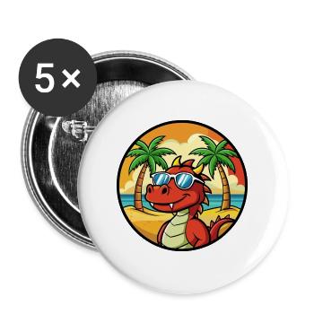 Dragon Funny Cartoon Lunettes de soleil de plage d’été cool - Lot de 5 grands badges (56 mm) - blanc - Devant