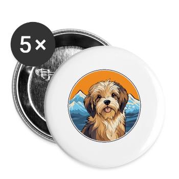 Lowchen Kleiner Löwe Hund Rasse Karikatur Kawaii Wasser - Buttons groß 56 mm (5er Pack) - Weiß - Vorne