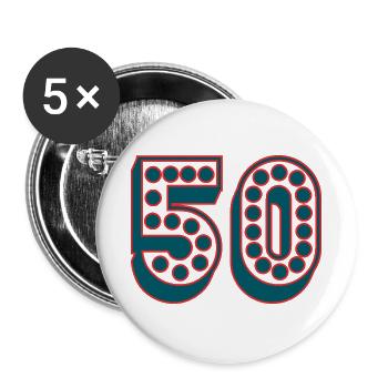 50. 50 JAHRE. 50. JAHRESTAG. 50-JÄHRIGES JUBILÄUM. - Buttons groß 56 mm (5er Pack) - Weiß - Vorne