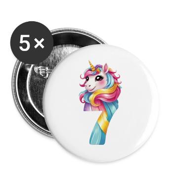 7TH BIRTHDAY UNICORN - Buttons large 2.2''/56 mm (5-pack) - white - Front
