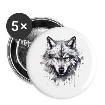 Wolf Kopf Nordisch 2 - Buttons groß 56 mm (5er Pack) - Weiß - Vorne