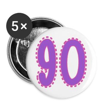 90. 90 JAHRE. 90. JAHRESTAG. 90-JÄHRIGES JUBILÄUM. - Buttons groß 56 mm (5er Pack) - Weiß - Vorne