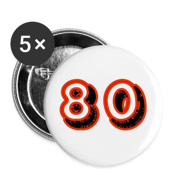 80. 80 JAHRE. 80-JÄHRIGES JUBILÄUM. 80. GEBURTSTAG. - Buttons groß 56 mm (5er Pack) - Weiß - Vorne