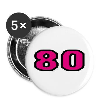 80. 80 JAHRE. 80-JÄHRIGES JUBILÄUM. 80. GEBURTSTAG. - Buttons groß 56 mm (5er Pack) - Weiß - Vorne