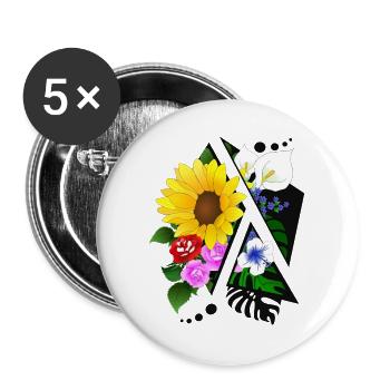 Blumen Arrangement abstrakt zerschnitten - Buttons groß 56 mm (5er Pack) - Weiß - Vorne