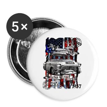 Americana Pickup im Retro Tattoo - Buttons groß 56 mm (5er Pack) - Weiß - Vorne