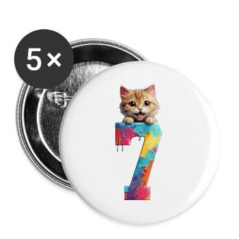 7 JAHRE KATZE 7. GEBURTSTAG - Buttons groß 56 mm (5er Pack) - Weiß - Vorne