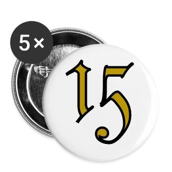 15. 15 JAHRE. 15. JAHRESTAG. 15-JÄHRIGES JUBILÄUM. - Buttons groß 56 mm (5er Pack) - Weiß - Vorne