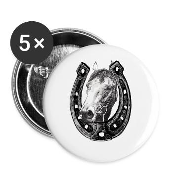 Pferd schaut durch ein Hufeisen - Buttons groß 56 mm (5er Pack) - Weiß - Vorne