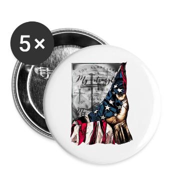 US Flagge und Kreuz-Motiv - Buttons groß 56 mm (5er Pack) - Weiß - Vorne