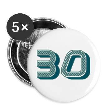 30. 30 JAHRE. 30. JAHRESTAG. 30-JÄHRIGES JUBILÄUM. - Buttons groß 56 mm (5er Pack) - Weiß - Vorne