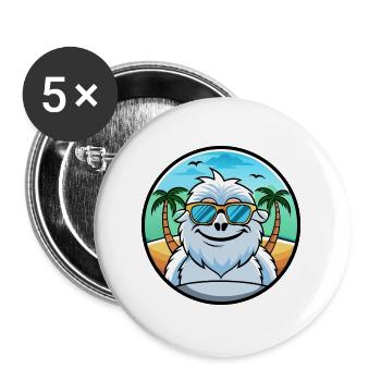 Yeti Lustige Cartoon Sommer Strand Sonnenbrille Aufkleber - Buttons groß 56 mm (5er Pack) - Weiß - Vorne