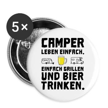 camper leben einfach grillen bier trinken - Buttons groß 56 mm (5er Pack) - Weiß - Vorne