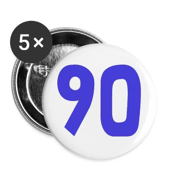 90. 90 JAHRE. 90-JÄHRIGES JUBILÄUM. 90-JÄHRIGES JUBILÄUM. - Buttons groß 56 mm (5er Pack) - Weiß - Vorne