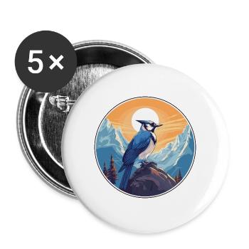 Blauer Eichelhäher Aquarell Karikatur Kawaii Haustier Tier Colo - Buttons groß 56 mm (5er Pack) - Weiß - Vorne